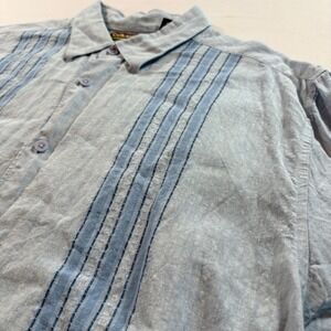 Cubavera Men XXL Light Blue 100% Linen Short Sleeve Striped Guayabera Camp Shirt